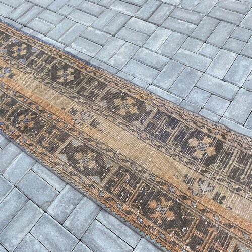 2.0x11.9 ft, Oushak rug, Turkish rug, Runner rug, Vintage rug, Patchwork rug, Wool rug, Bohemian rug, Orange rug, shops Handmade rug, Hallway rug