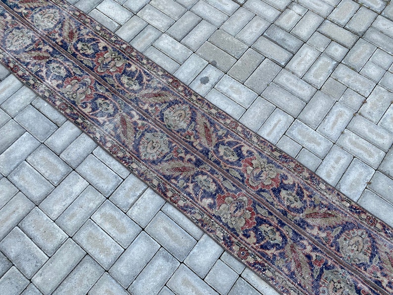 Very Thin Runner rug, Corridor rug, Hallway rug, Wool Turkish rug, Oushak Runner , Vintage rug, Orange Runner rug 1.6 x 8.8 ft 48 x 271 cm image 5