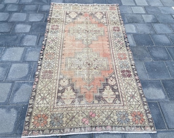 Bohemian rug, Turkish rug, Orange rug, Area rug, Oushak wool rug, Vintage rug, Oriental rug, Anatolian rug, Handmade rug, 4.4x8.0 ft