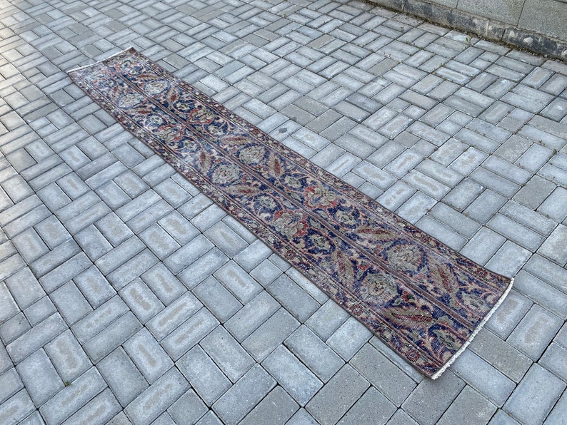 Very Thin Runner rug, Corridor rug, Hallway rug, Wool Turkish rug, Oushak Runner , Vintage rug, Orange Runner rug 1.6 x 8.8 ft 48 x 271 cm image 4