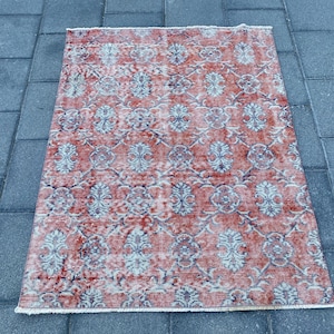 3x4 Square rug, 3x4 Turkish rug, 3x4 Vintage rug, 3x4 Oushak rug, 3x4 Red rug, Bohemian rug, Kitchen rug, Small area rug, 3.1 x 4.0 ft