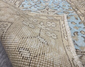 ヴィンテージ ウシャック ランナーラグ：手作りトルコウール