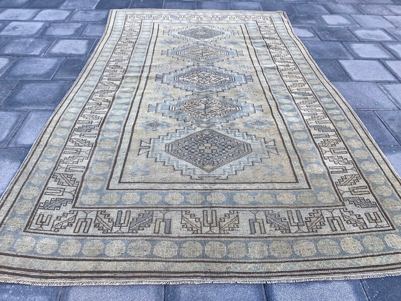 Bohemian rug, Turkish rug, Handmade rug, Floral rug, Overdyed rug, Vintage rug, Pastel rug, Green Area rug, 5.0 x 8.0 ft 150 x 245 cm image 8