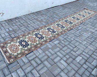 2.6 x 14.9 ft, Unique rug, Long Runner rug, Turkish rug, Vintage rug, Hallway rug, Corridor rug, Boho Decor rug, Bohemian rug, Oushak rug