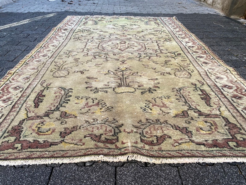 Living Room rug, Turkish rug, Vintage rug, Handmade rug, Area rug, Wool rug, Boho rug, Oriental rug, Pastel rug, 4.9 x 7.6 ft 148 x 233 cm image 5