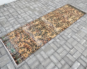 Oriental rug, Handmade wool rug, Floral rug, Orange rug, Bohemian rug, Runner rug, Turkish rug, Vintage rug, Boho decor rug, 2.8x8.7 ft