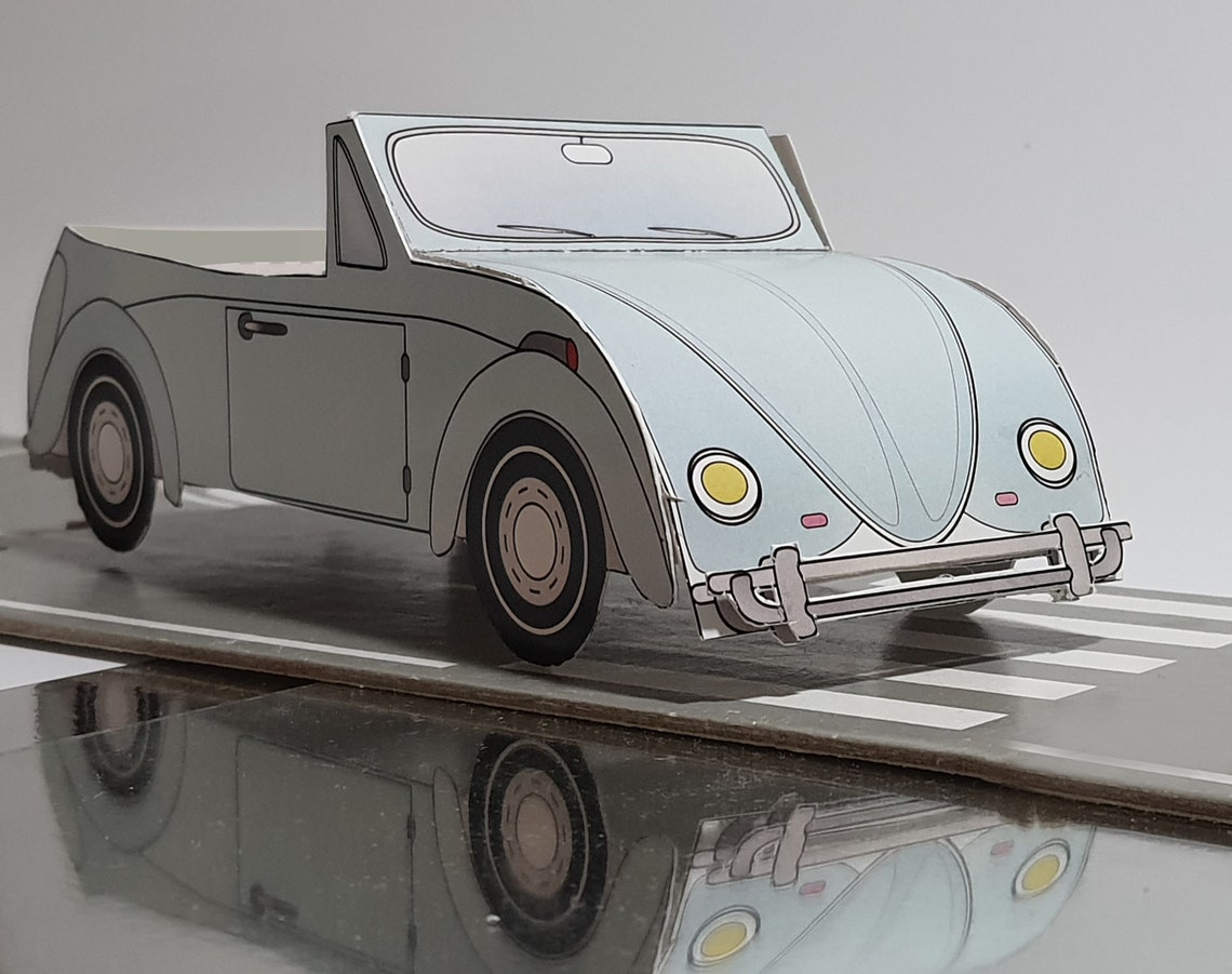 DIY 3D blue Volkswagen beetle car Papercraft KIT Miniature Etsy