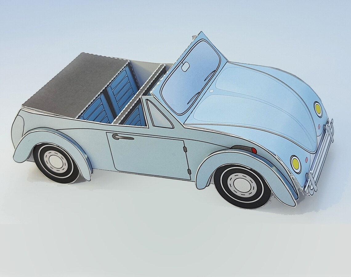 DIY 3D blue Volkswagen beetle car Papercraft KIT Miniature Etsy