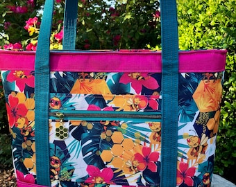 Handcrafted Floral Bee Tote Bag: Large Travel Work Bag