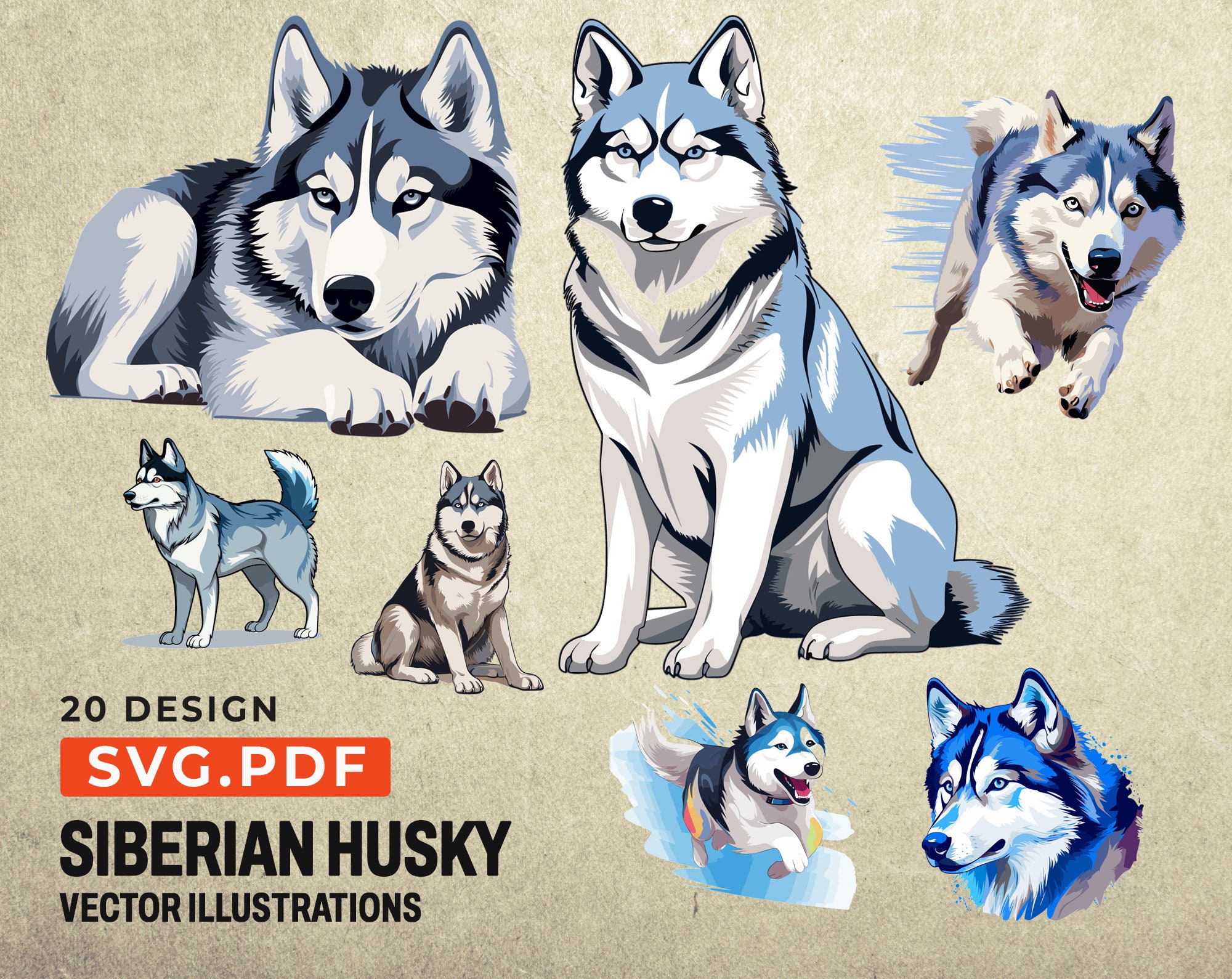 Siberian Husky Clipart, Siberian Husky Svg, Siberian Husky Pdf, Huskies ...