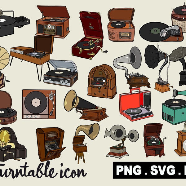 Turntable, gramophone Designs SVG PNG PDF, Clipart, Personal and Commercial use, Instant Download, Digital Print