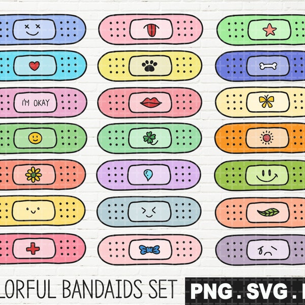 Colorful Band aids Set, SVG, PNG, PDF, Clipart, Personal and Commercial use, Instant Download, Digital Print