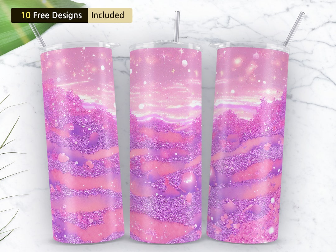 Pretty Coral With Pink Glitter 20 Oz Skinny Tumbler Sublimation Design ...