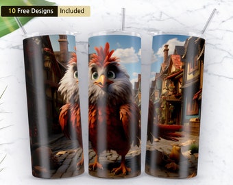 cartoon chicken 20 oz Skinny Tumbler Sublimation Design, Instant Digital Download PNG, Straight & Tapered Tumbler Wrap PNG