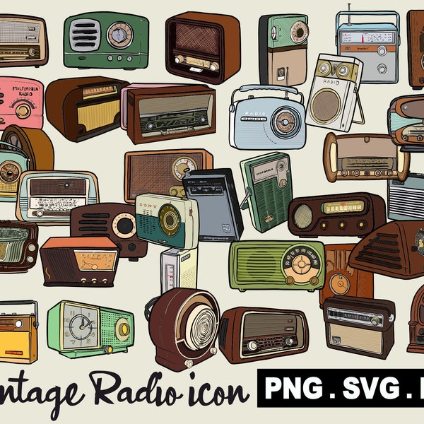 Vintage Radio Designs SVG PNG PDF, Clipart, Personal and Commercial use, Instant Download, Digital Print