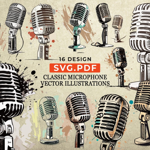 classic microphone,retro style, illustrations svg, pdf image, Digital Print, Instant download in SVG, PDF format