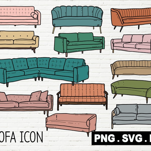 Sofa Designs, SVG, PNG, PDF, Clipart, Personal and Commercial use, Instant Download, Digital Print