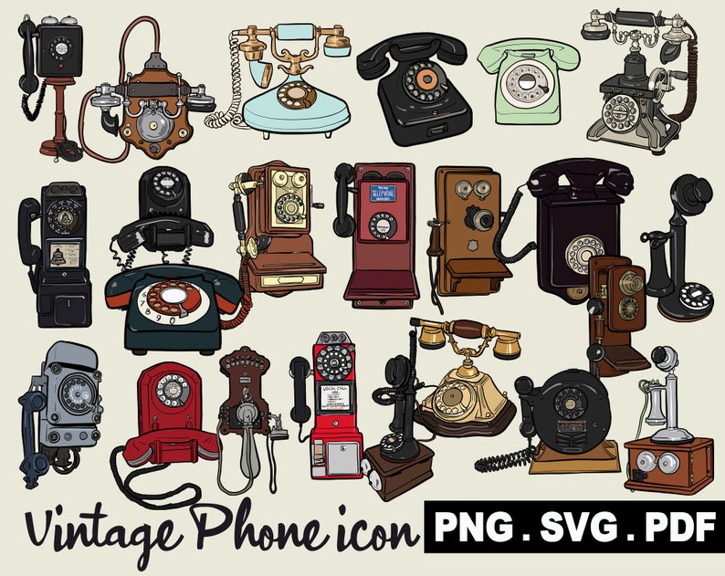 Vintage Phone, Classic Telephone, Payphone Designs SVG PNG PDF, Clipart, Personal and Commercial ...