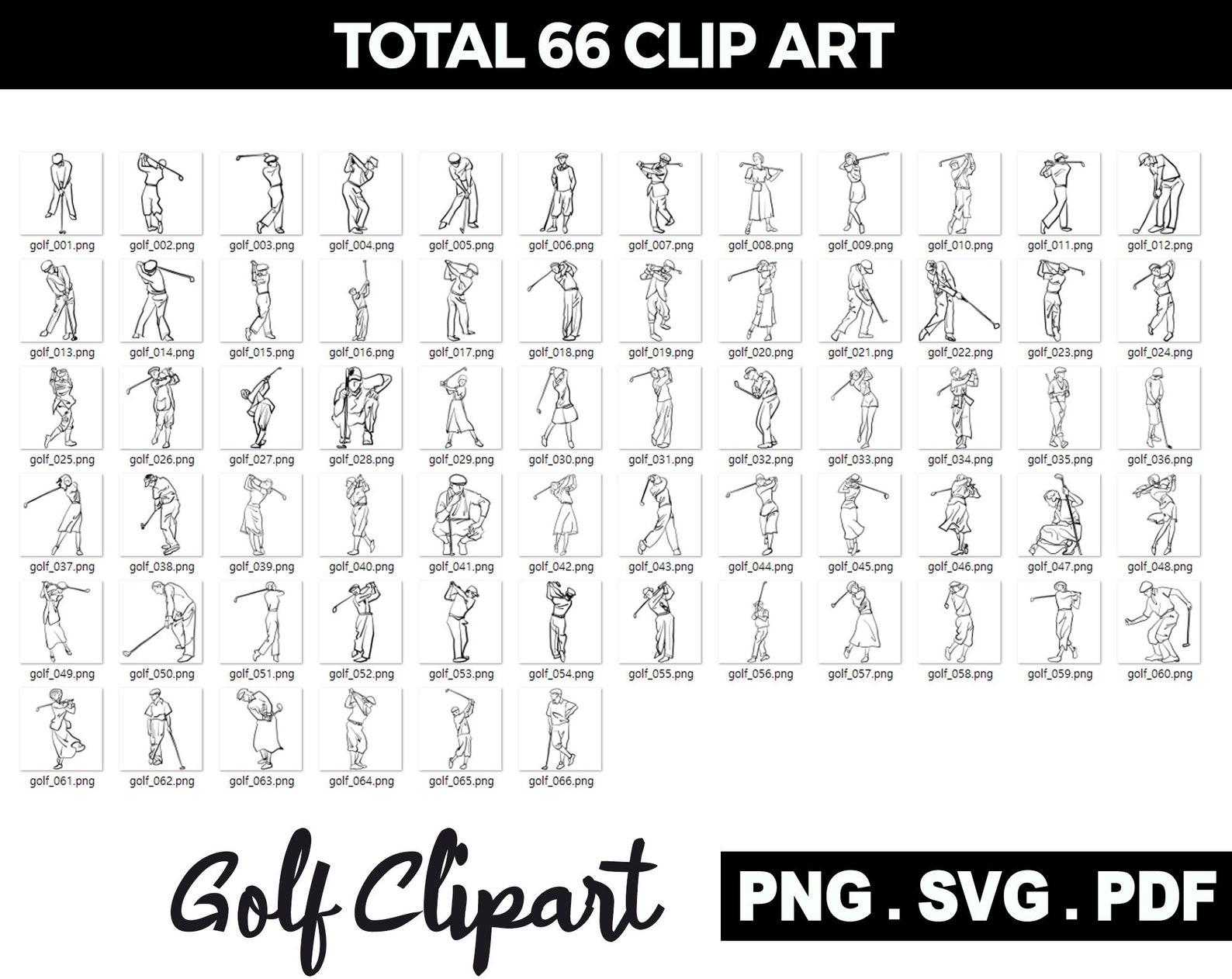 Classic Golf Swing Designs SVG PNG PDF, Clipart, Personal and Commercial Use, Instant Download