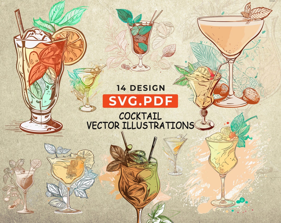 Cocktail Illustrations Svg, Pdf Image, Digital Print, Instant Download in SVG, PDF Format - Etsy