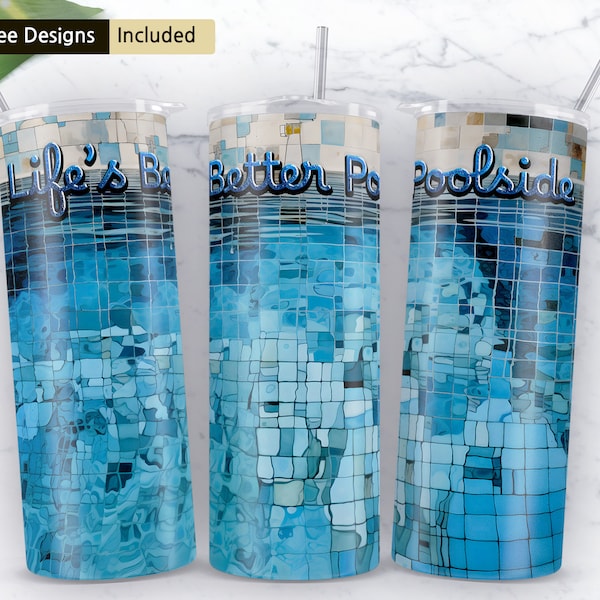 tile in swimming pool 20 oz Skinny Tumbler Sublimation Design, Instant Digital Download PNG, Straight & Tapered Tumbler Wrap PNG