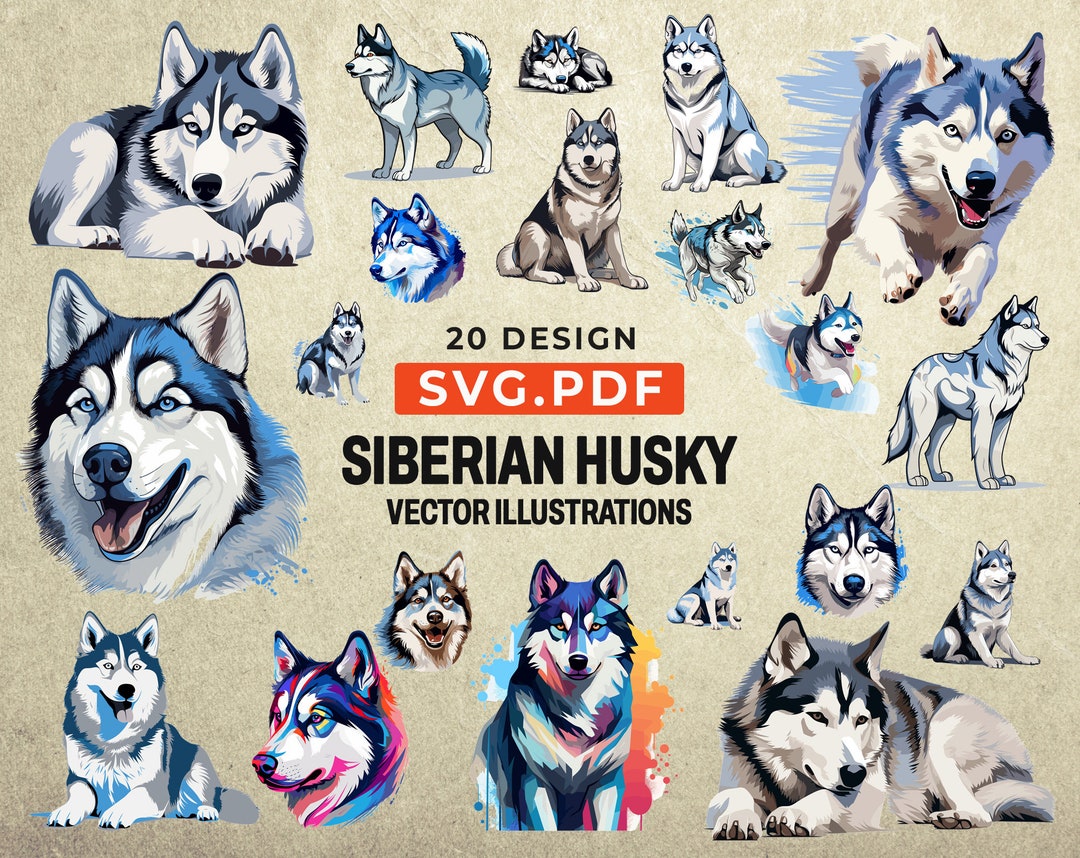 Siberian Husky Clipart, Siberian Husky Svg, Siberian Husky Pdf, Huskies ...