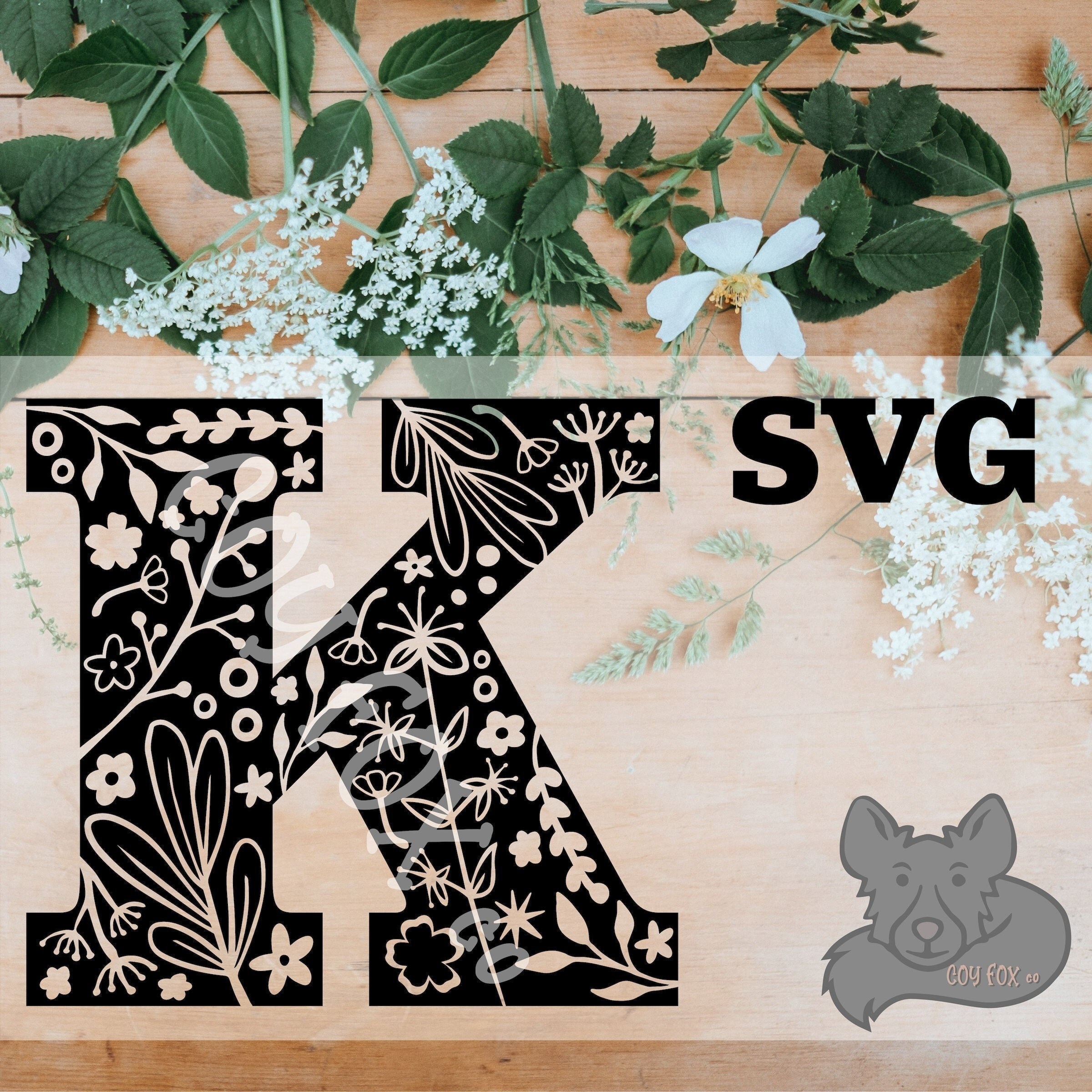 Floral Alphabet Monogram Letter K Svg SVG Clip Art Vector Artwork Dxf