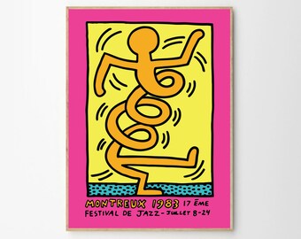 Contemporary Art Wall Art  Vintage Poster Jazz Art Keith Haring Exhibition 2 in 1  Amsterdam Print Keith Haring Exhibition Poster NYC