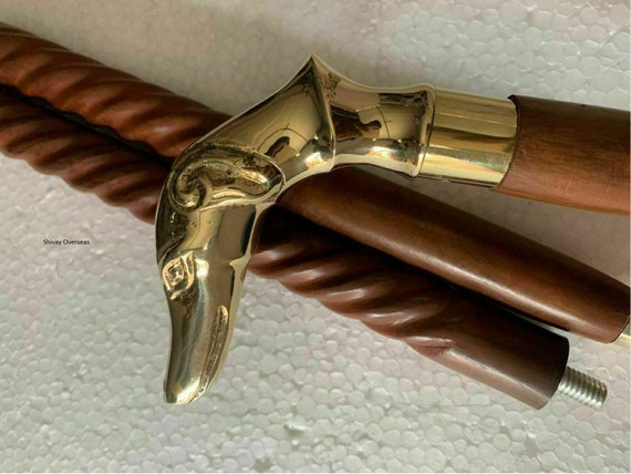 Solid Brass Antique Dog Handle Vintage Victorian Wooden Walking Stick Cane Gift 