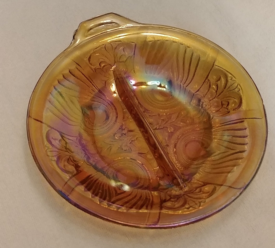 Vintage Orange Carnival Glass Divided Candy/nut or Condiment Etsy