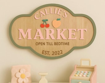 Custom Wooden Play Market Sign | Kids’ Pretend Play Shop Sign | Personalized Playroom Decor | Playroom sign | Play Shop | Kitchen