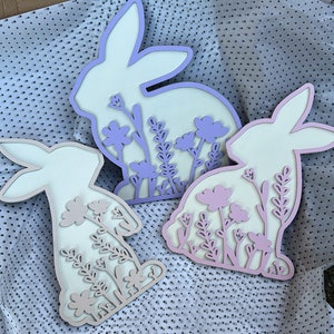 Trio of Floral Bunnies, Floral Wall Bunnies, Bunny Decor, Bunny nursery, Rabbit Nursery, Woodland Nursery, Children Decor,