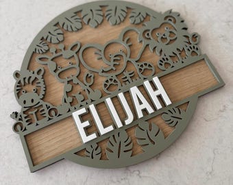 Personalized Safari Name Sign: Laser Cut Animals for Bedroom decor - personalised