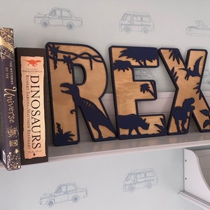 Dinosaur XL Wooden Name Sign | Dino Theme | Black Dinosaur | Dinosaur Name | Bespoke Name Sign | Kids Bedroom Decor | Dinosaur Wall Art