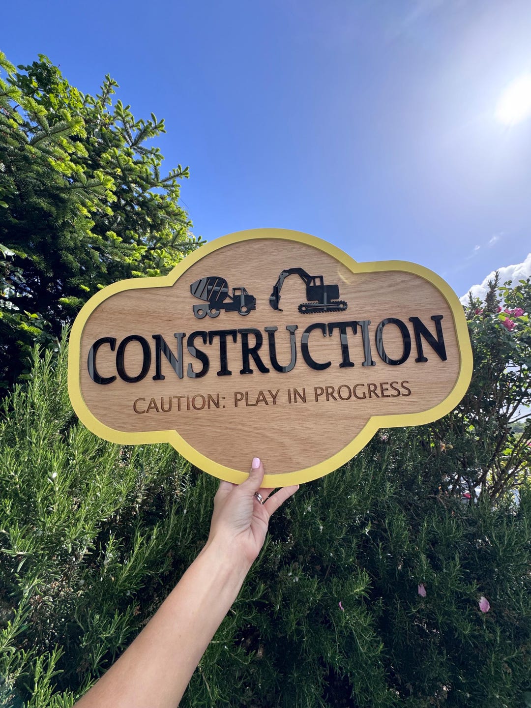 Huggy Construction Sign Custom Wooden Construction Sign | Kids’ Pretend Play Shop Sign ...