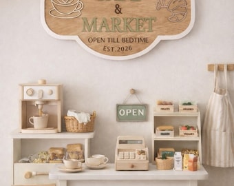 Custom Wooden Play cafe & market Sign | Kids’ Pretend Play Shop Sign | Personalized Playroom Decor | Playroom sign | Play Shop | Kitchen