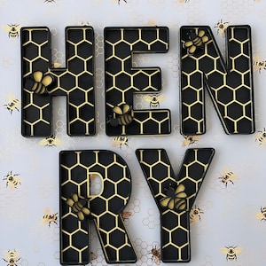 Bumble Bee on Honeycomb Letters wall Decor| Bee | Honey Bee Nursery | New Baby Gift