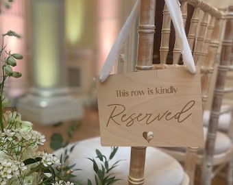 Engraved Wood Reserved Wedding Sign: Chiffon Ribbon, Boho Decor