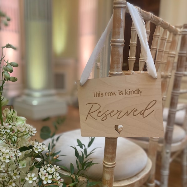 Engraved Wood Reserved Wedding Sign: Chiffon Ribbon, Boho Decor