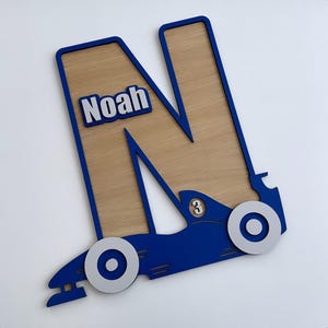 Personalized Wooden Race Car Sign: Custom Name & Number, Bedroom Decor
