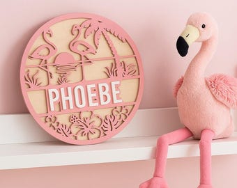 Personalized Flamingo Name Sign: Tropical Girls Room Decor