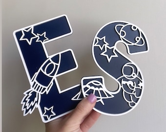 Personalized Space Theme Letter: Rocket, Moon, Stars - Nursery Decor- space bedroom accessories