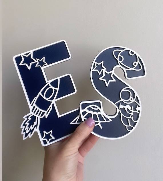Personalized Space Theme Letter: Rocket, Moon, Stars - Nursery Decor- space bedroom accessories