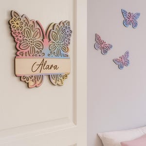 Personalised Butterfly wall or door Plaque, Laser Cut Butterfly, Butterfly Name Sign, Butterfly Wall, Butterfly Decal, Children decor