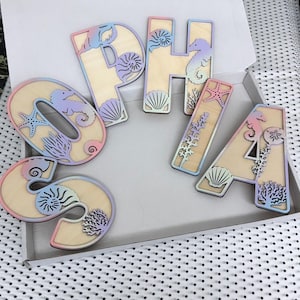 Under The Sea Themed Letters | Nautical Name Sign | Personalised Letters | Mermaids | Beach name sign| Nursery name sign girl ocean sign