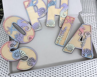 Wooden Under The Sea Nursery Letters: Nautical Shell Decor