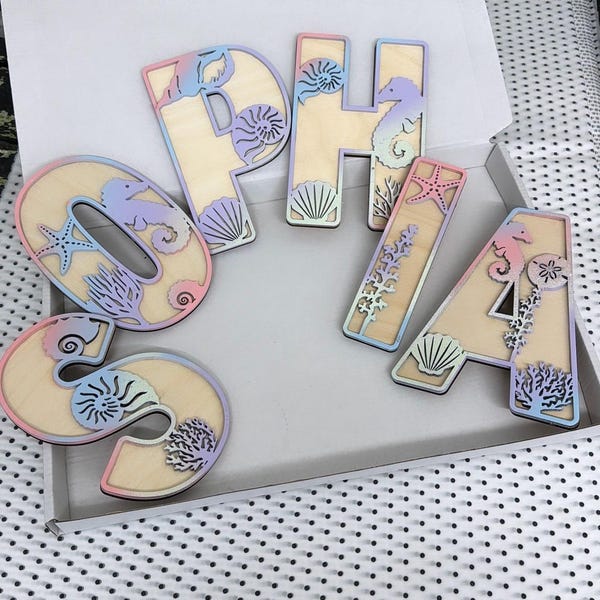 Wooden Under The Sea Nursery Letters: Nautical Shell Decor