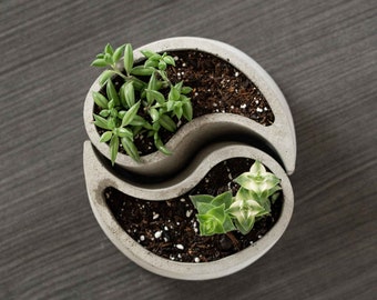 Yin und Yang Beton Topf Set für Sukkulenten / kleine Pflanzen