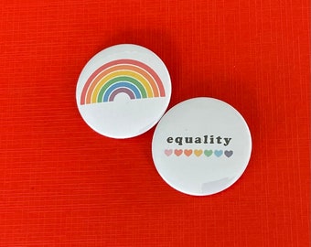 pinback badges (buttons), EQUALITY, pride, gay, LGBT community, Rainbow, ally, handmade with love, lesbian, trans, NB, bisexual, mardi gras