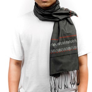 Men's Handmade Silk Scarf, Hand Woven Man's Scarf with Fringe, Luxury Menswear Accessories, Pure Silk Scarves, Loom-wovenin Burma